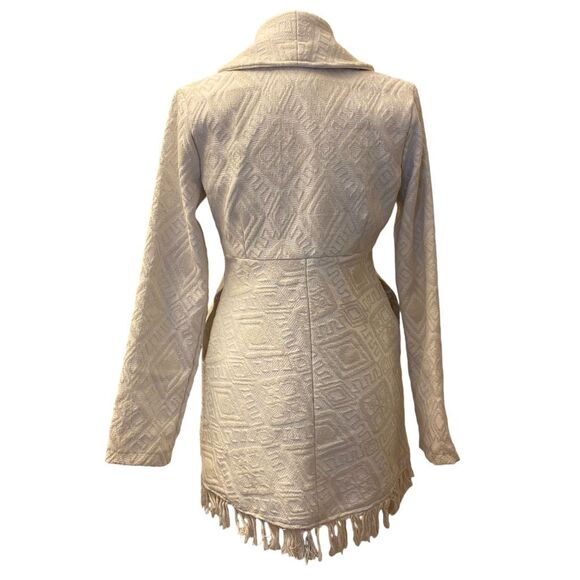 Billabong Off White Aztec Print Fringe Button Coat Jacket Size M - Picture 4 of 15